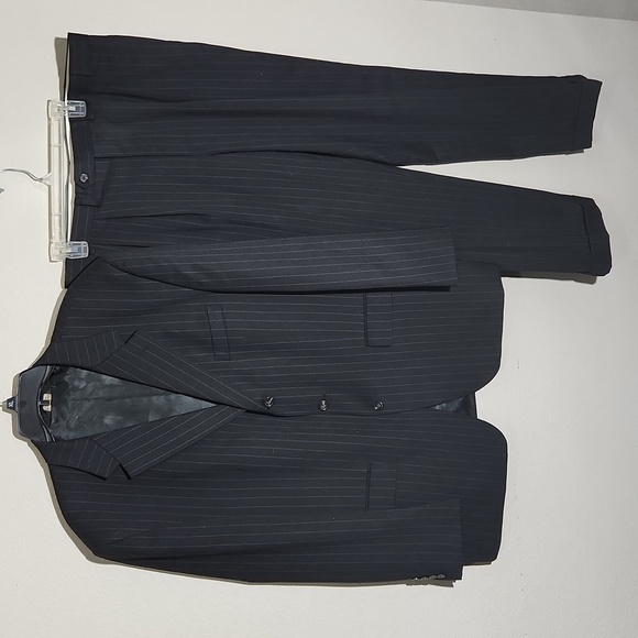 Chaps mens Blazer woolmark suit pinstripe coat 46R pants 38 x 30 100% wool 2pc - Picture 1 of 16